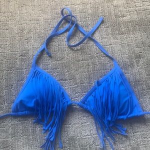 Blue fringe bikini top